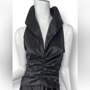 Tadashi Shoji Sleeveless Satin Ruched Halter Top in Black 90s